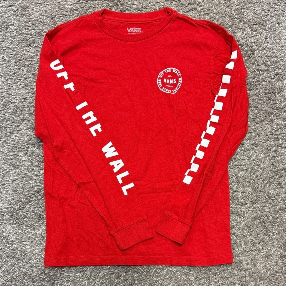 EUC Boys Vans Long Sleeve Tee, Size M (10-12), Red/White